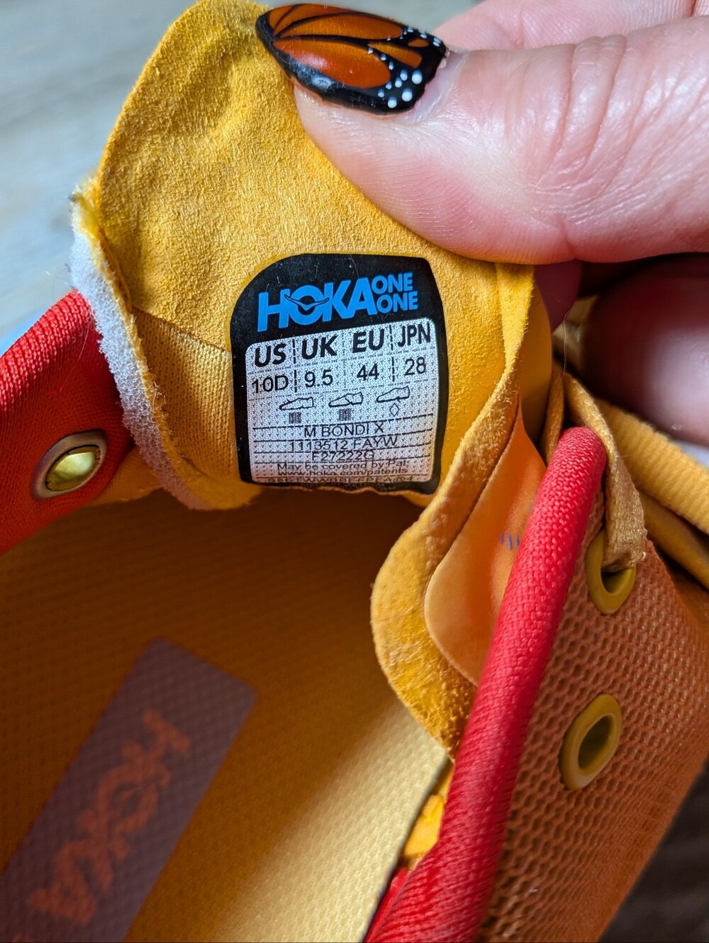 Hoka One One Bondi X Size 10 Fiesta Amber Yellow Athletic Running Shoe - Picture 9 of 11